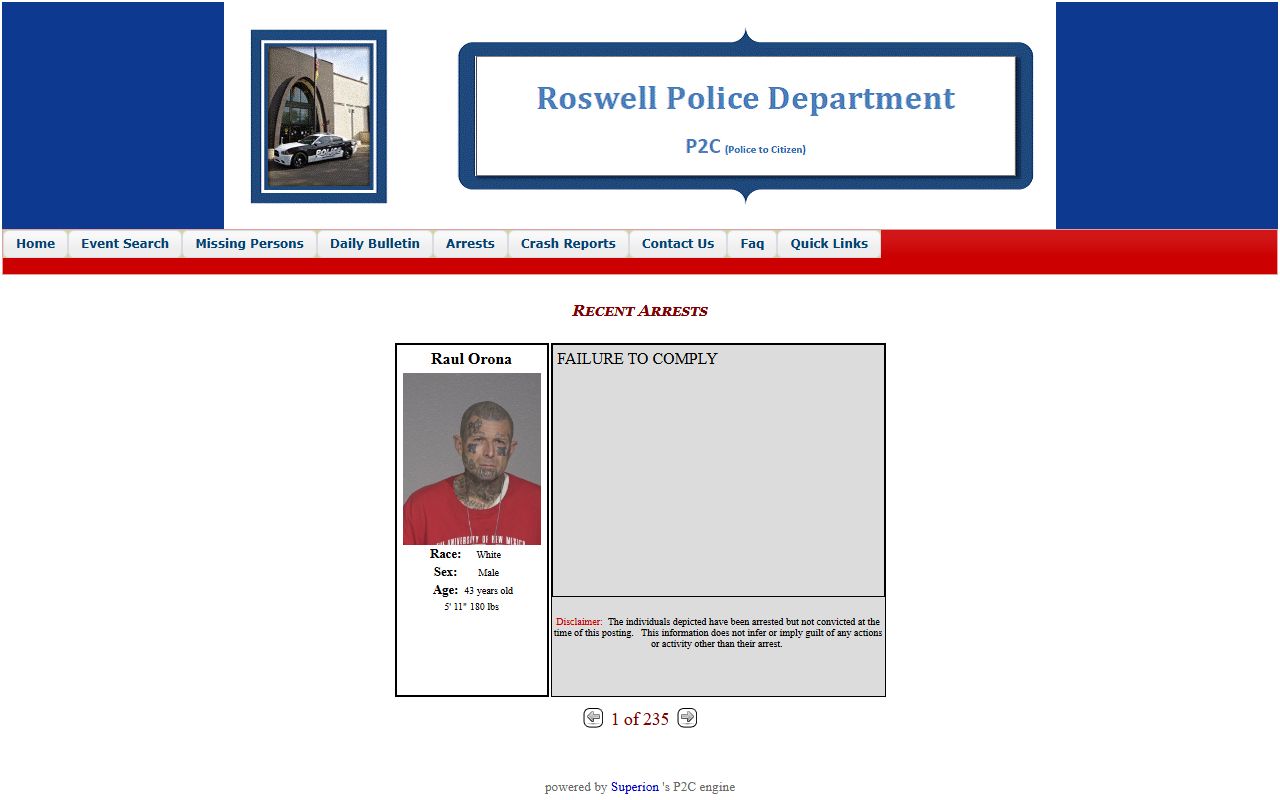Chaves County arrest records Roswell P2C recent arrests card