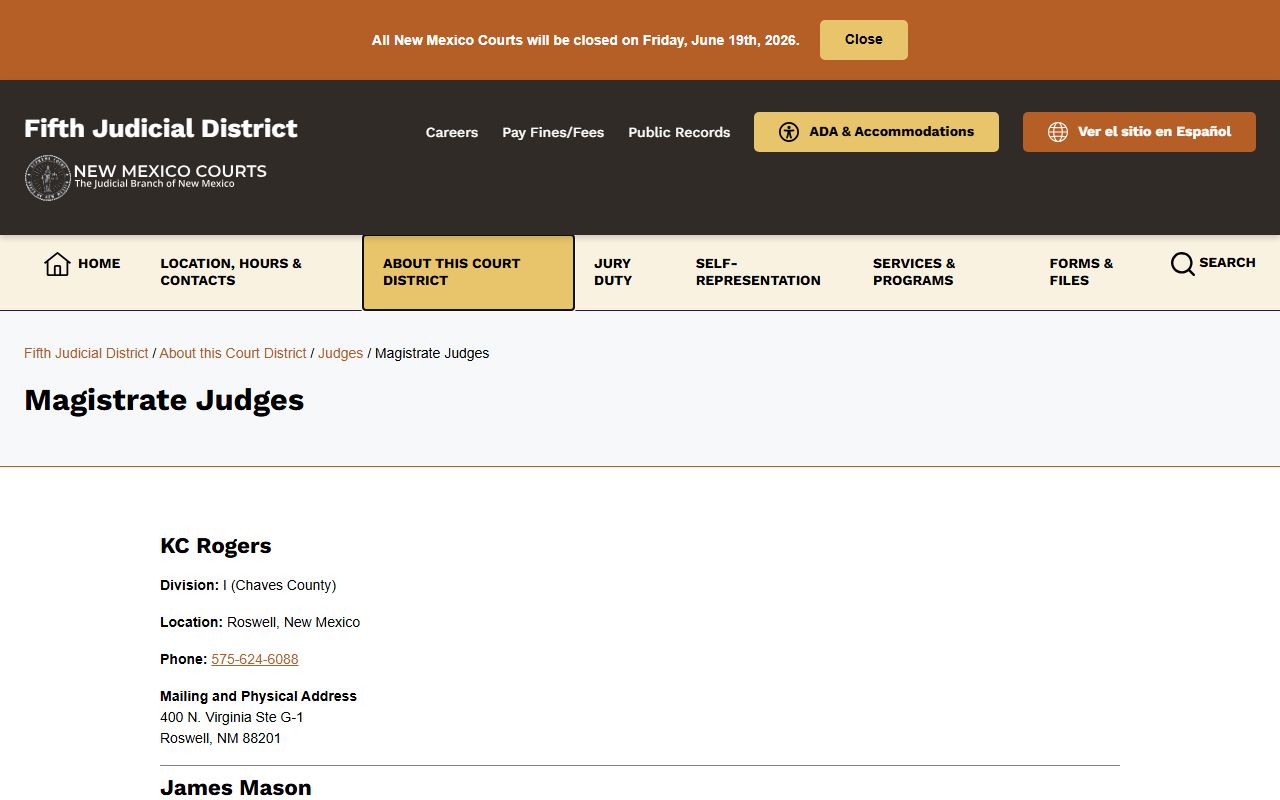Chaves County court dockets magistrate judge and court contact context