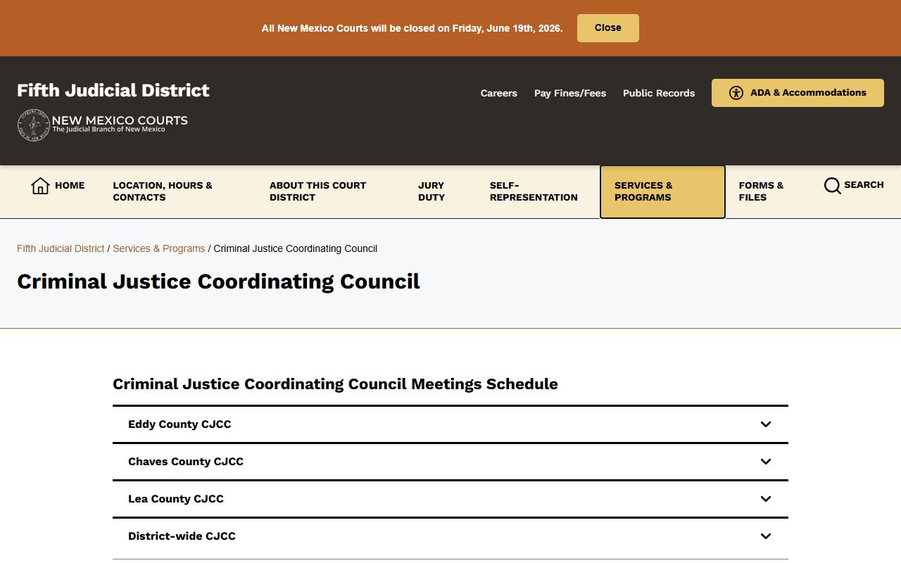 Chaves County court dockets Fifth Judicial District criminal justice coordination