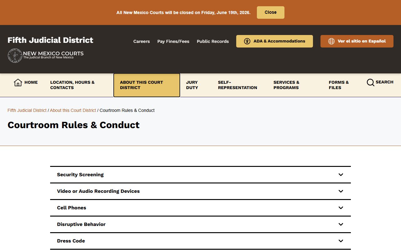 Chaves County court records courthouse conduct rules