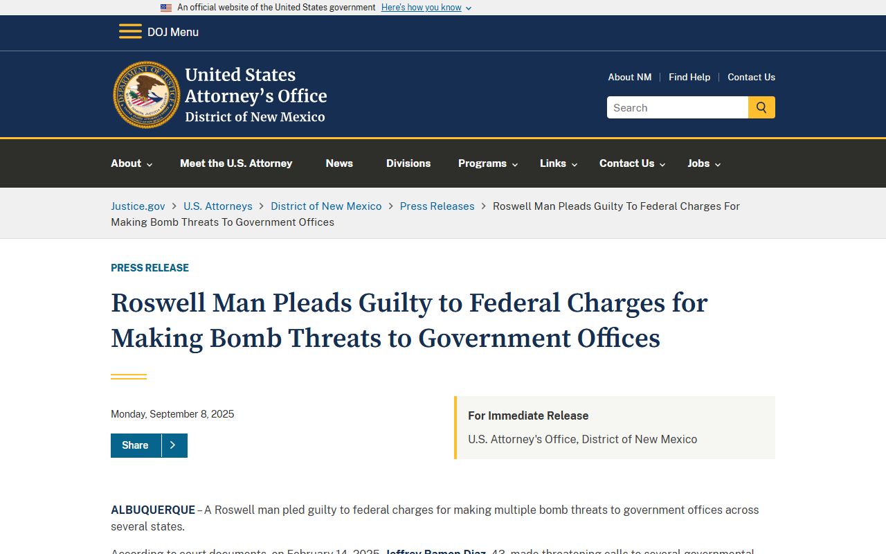 Chaves County criminal court records Roswell federal criminal case example