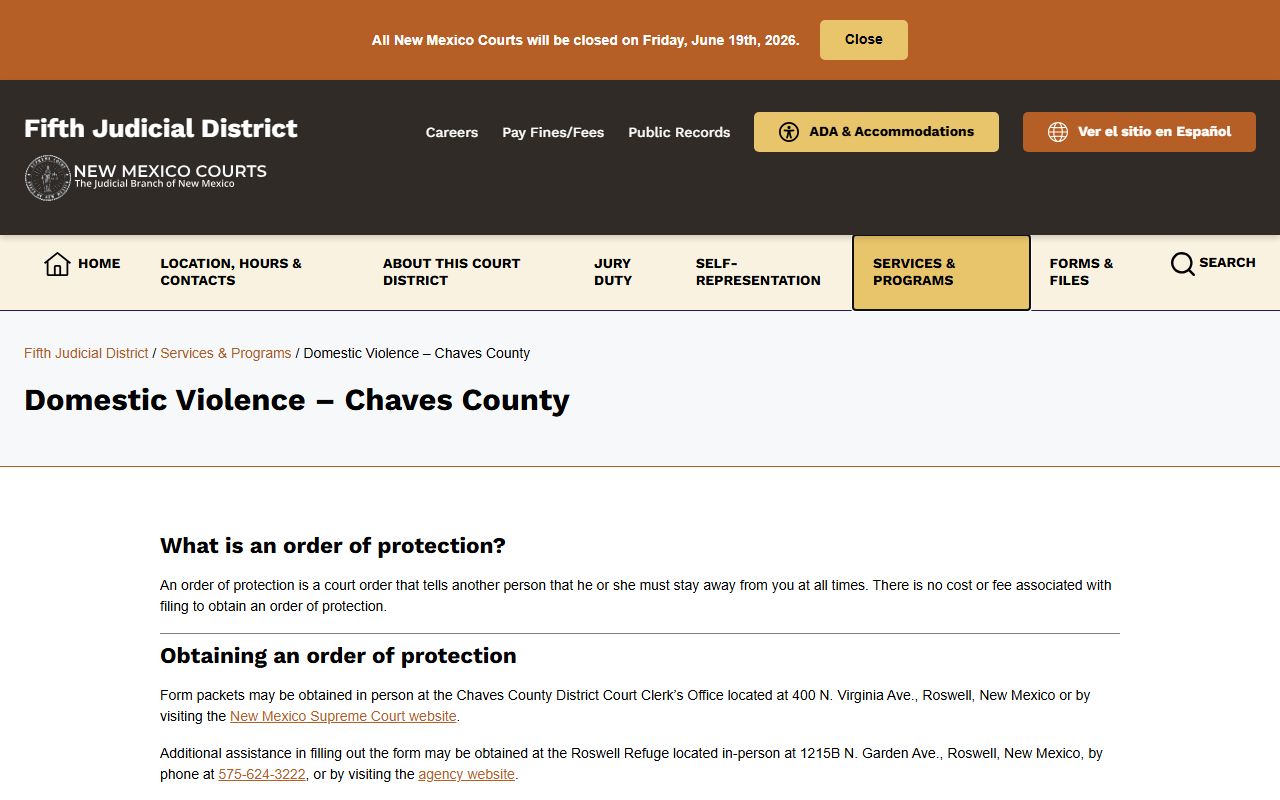 Chaves County District Court domestic violence protection order records