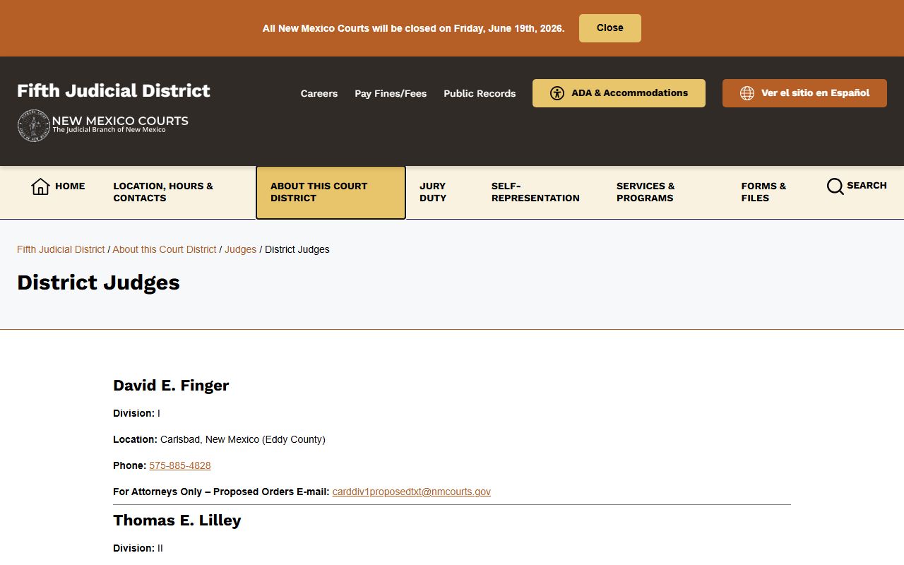 Chaves County District Court judges and division records