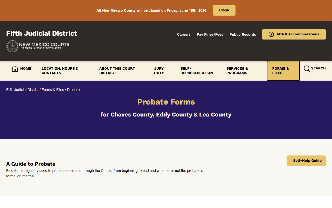 Chaves County probate records Fifth Judicial District forms