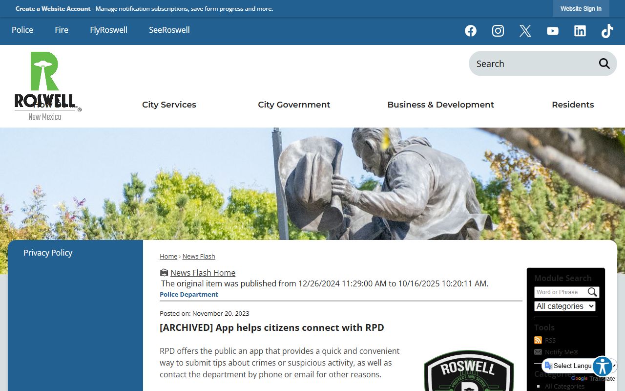 Chaves County traffic court records Roswell Police app announcement