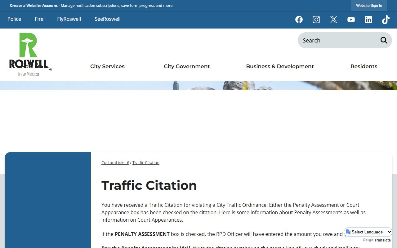 Chaves County traffic court records Roswell traffic citation payment page